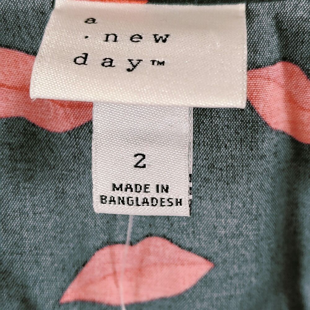 A New Day Women's Lip Print Short Sleeve Maxi Sundress Black Red Size 2 - Picture 13 of 13
